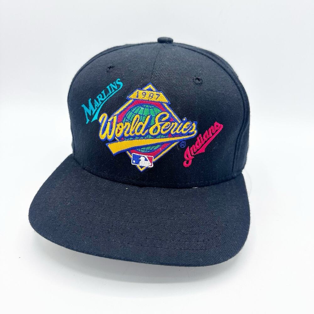 Vintage 1997 World Series New Era Snapback Hat Wool Indians Marlins USA Made